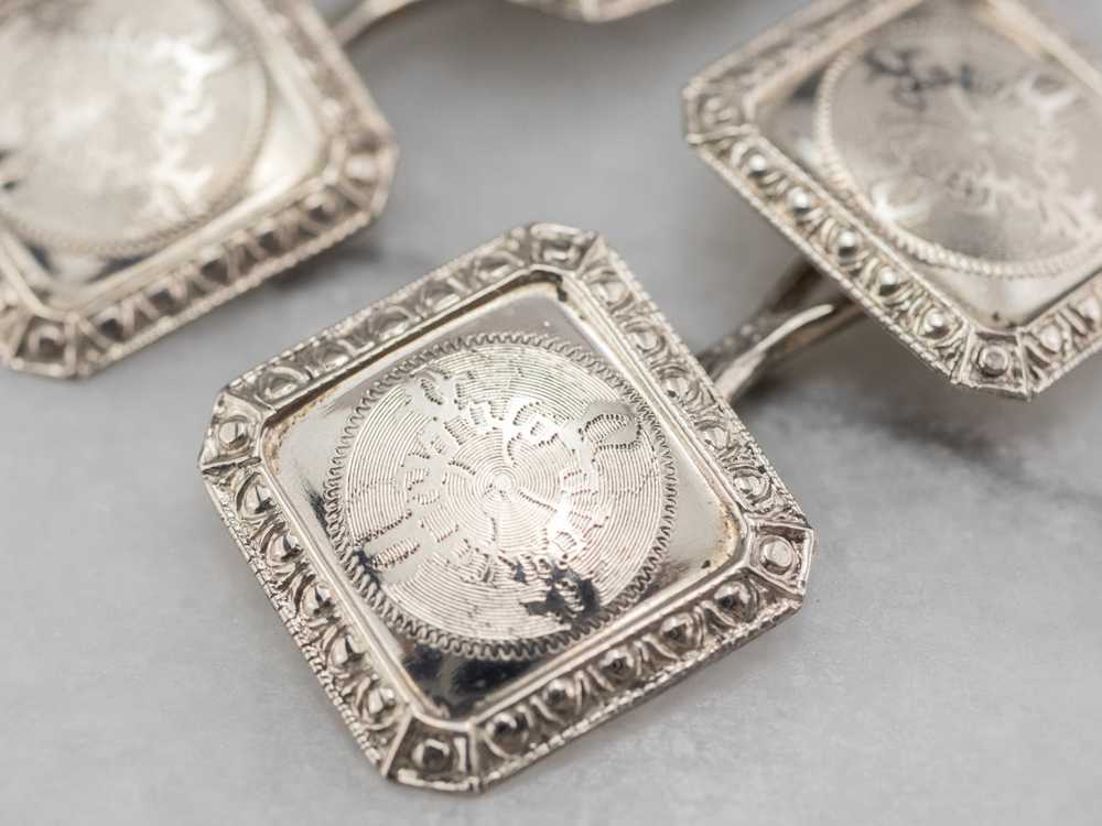 Art Deco Ornate White Gold Cufflinks - image 4