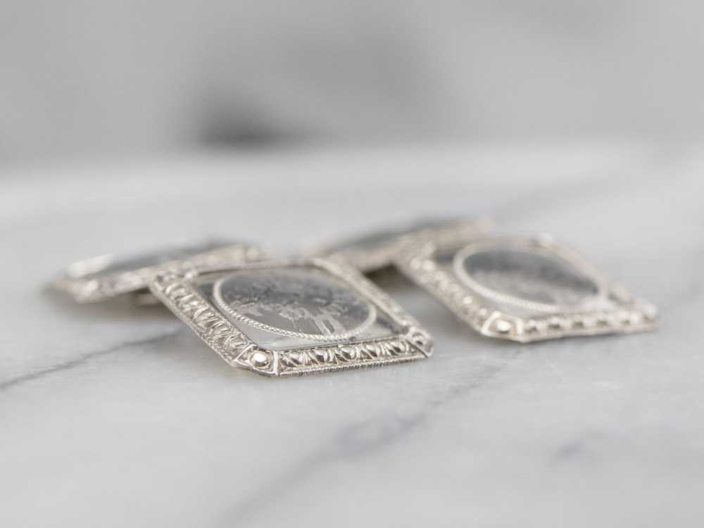 Art Deco Ornate White Gold Cufflinks - image 5