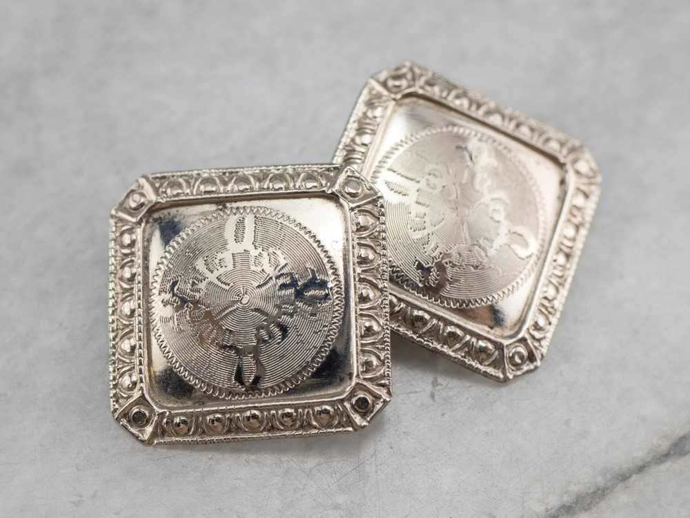 Art Deco Ornate White Gold Cufflinks - image 7