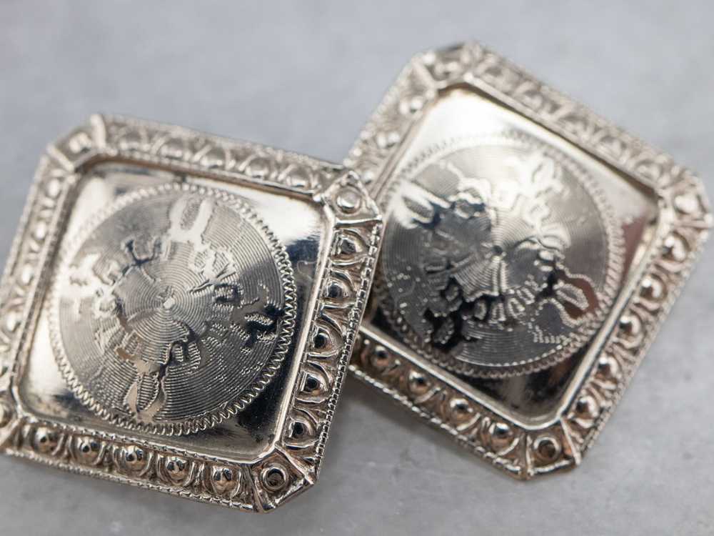 Art Deco Ornate White Gold Cufflinks - image 8