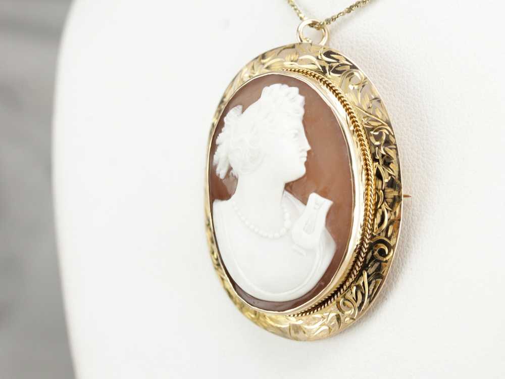 Goddess With Harp Sardonyx Cameo Brooch Pendant - image 4