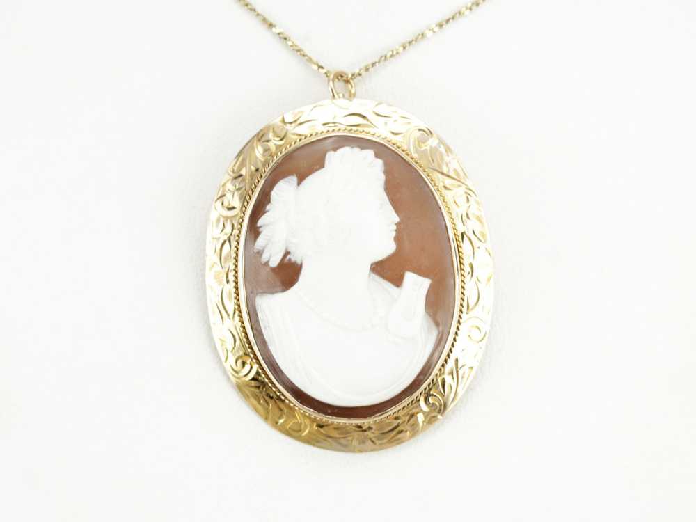 Goddess With Harp Sardonyx Cameo Brooch Pendant - image 5