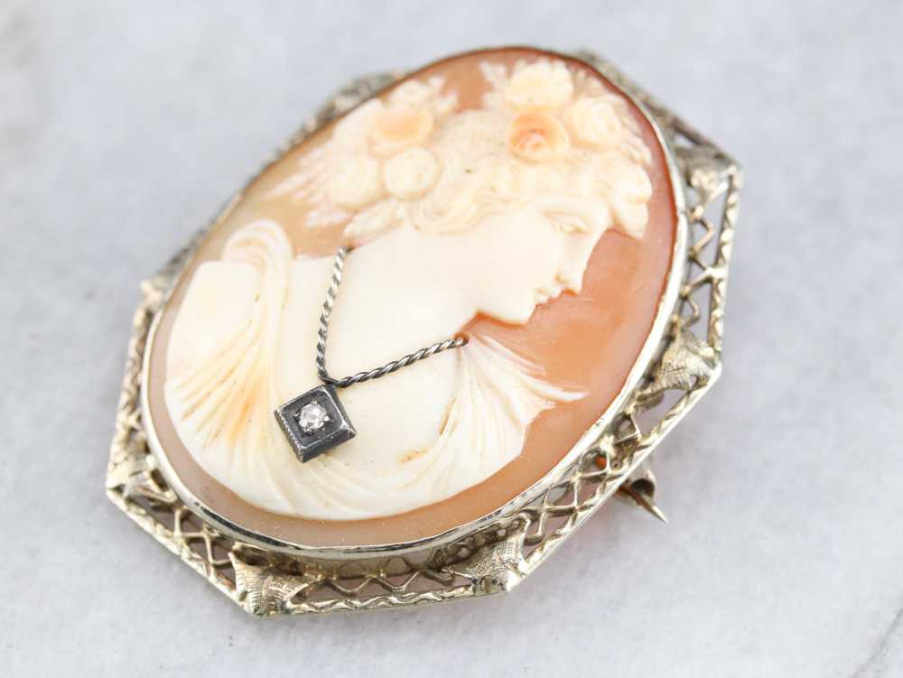 Art Deco Diamond Cameo Pin or Pendant - image 1