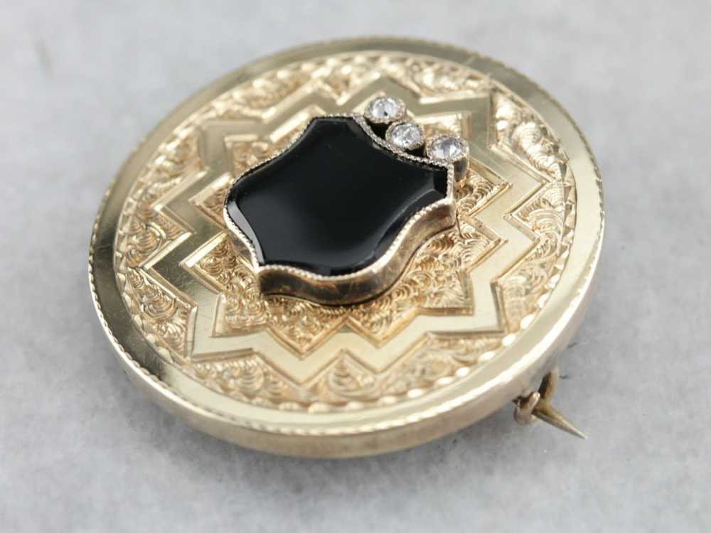 Onyx Diamond and Gold Victorian Pendant or Brooch - image 1