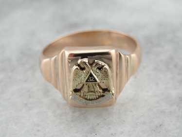 Vintage Masonic Double Eagle Enamel Statement Ring - image 1