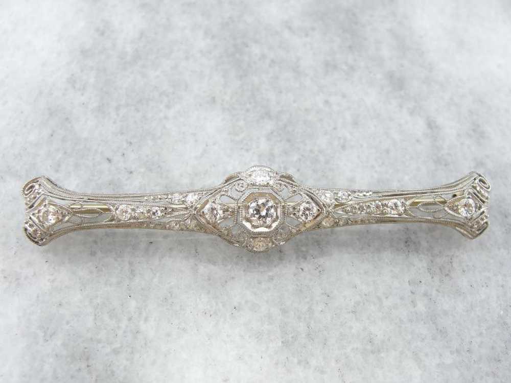 Edwardian Platinum and Diamond Bar Pin - image 2