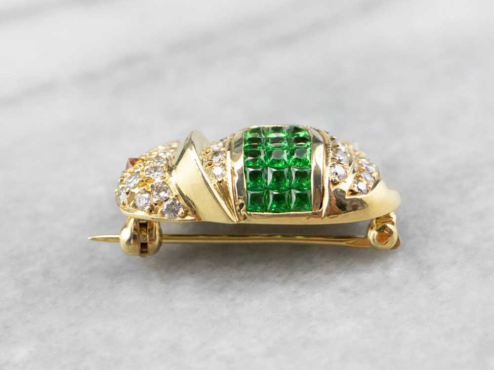 Diamond Tsavorite Garnet Gold Elephant Brooch - image 5