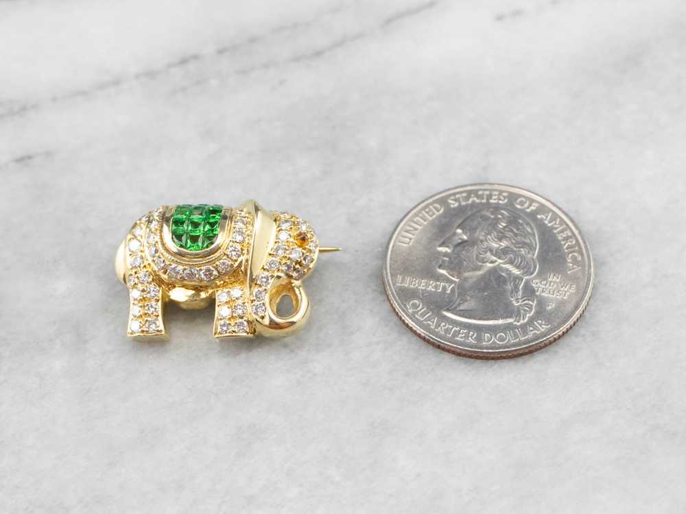 Diamond Tsavorite Garnet Gold Elephant Brooch - image 9