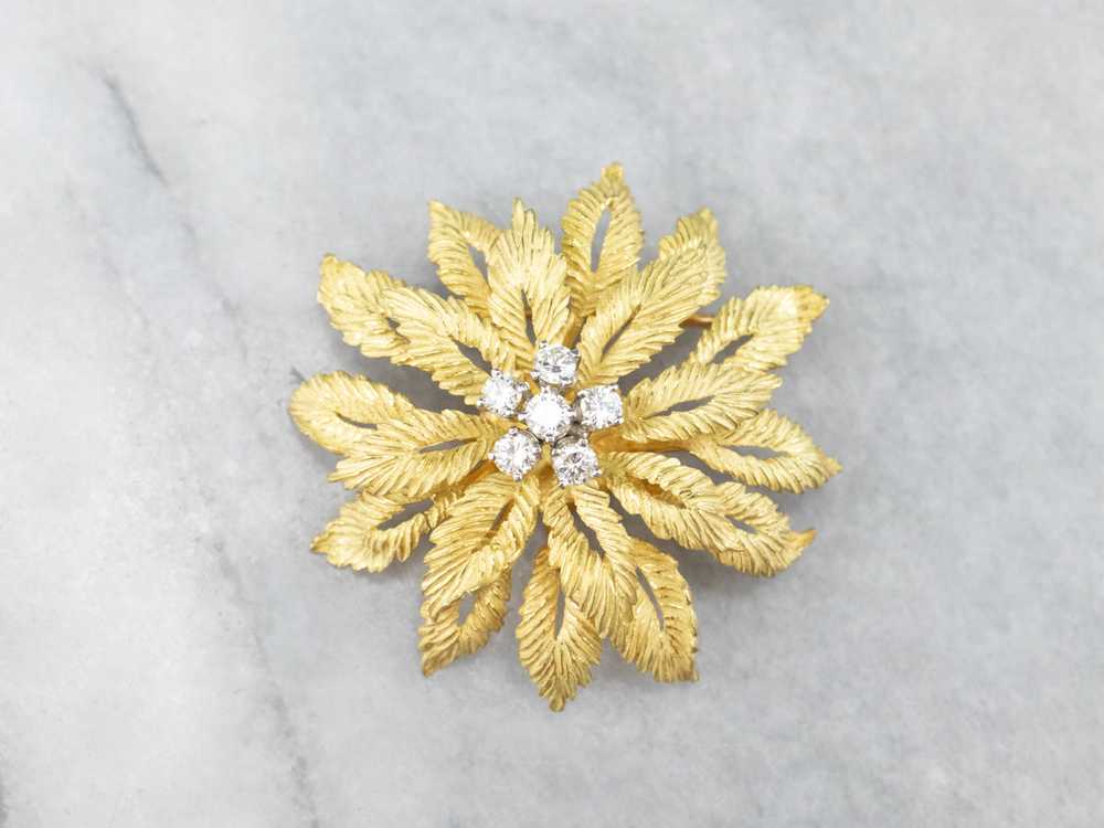 Vintage Flower Diamond Cluster Pin - image 1