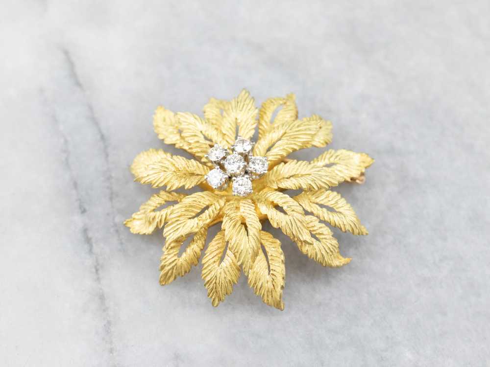 Vintage Flower Diamond Cluster Pin - image 2