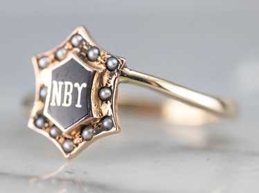 Antique NBY Enamel and Seed Pearl Ring - image 1