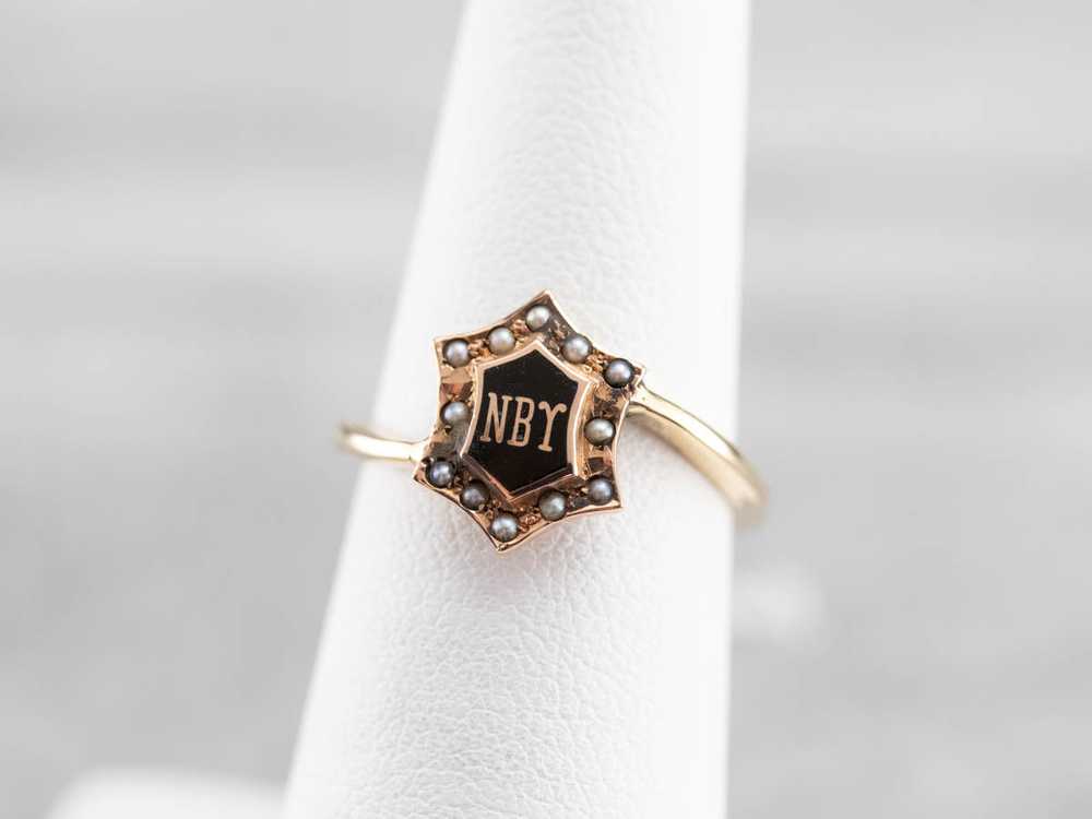 Antique NBY Enamel and Seed Pearl Ring - image 6