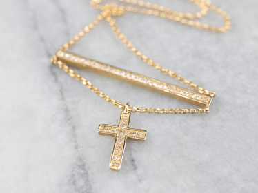 Diamond Bar Necklace with Cross Charm - image 1