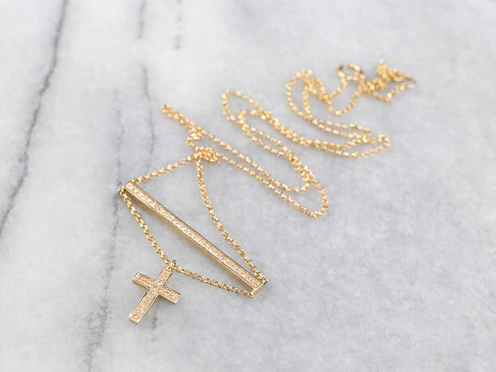 Diamond Bar Necklace with Cross Charm - image 2