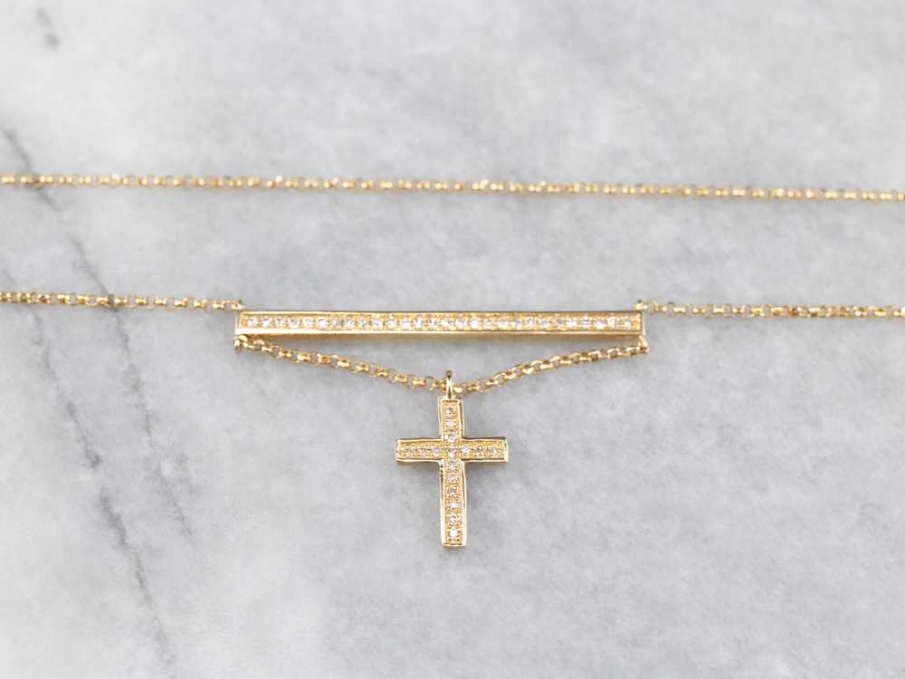 Diamond Bar Necklace with Cross Charm - image 4