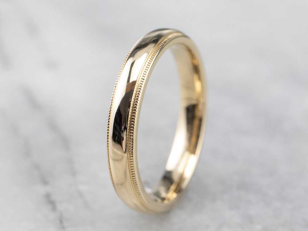 Milgrain Edge Yellow Gold Wedding Band - image 2