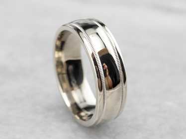 Unisex Art Carved 14K White Gold Band - image 1