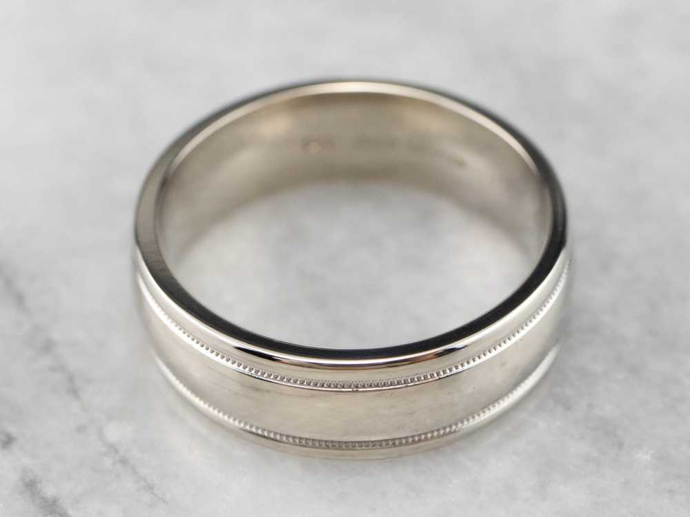 Unisex Art Carved 14K White Gold Band - image 2