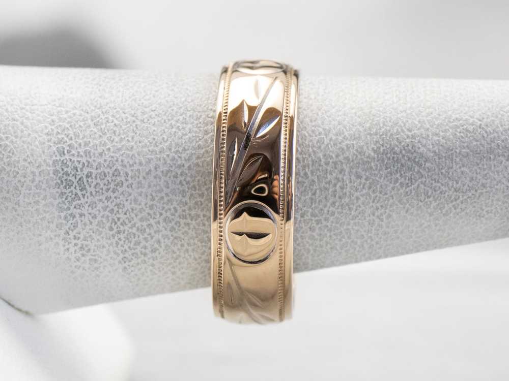 Laurel Patterned Two Tone Gold Wedding Band - image 10