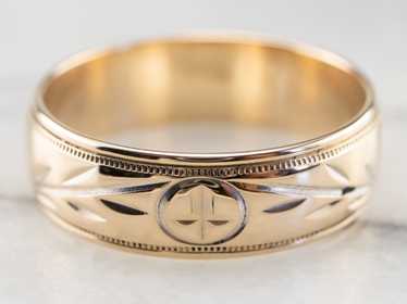 Laurel Patterned Two Tone Gold Wedding Band - image 1