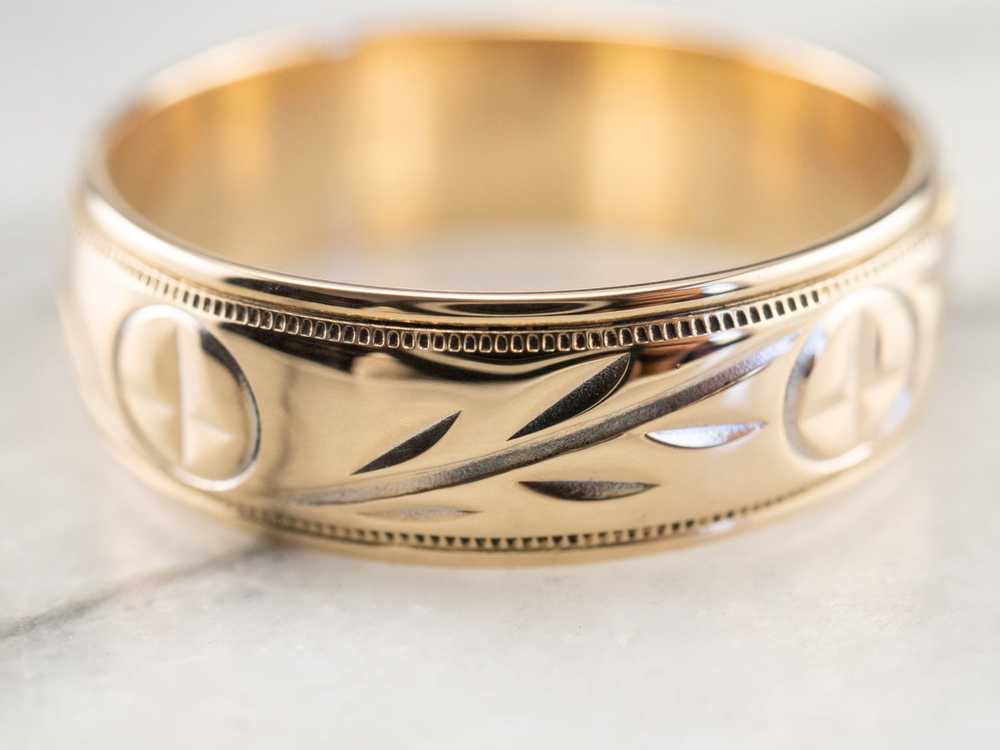 Laurel Patterned Two Tone Gold Wedding Band - image 7