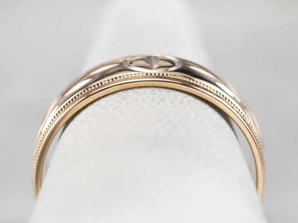 Laurel Patterned Two Tone Gold Wedding Band - image 9