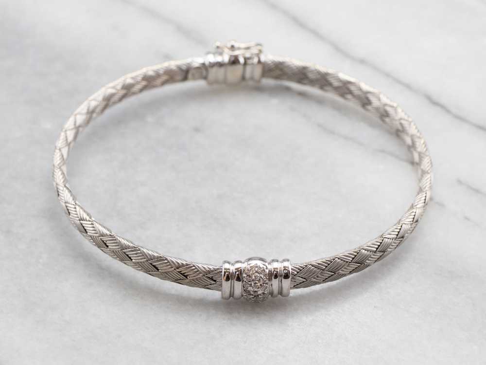 Vintage White Gold and Diamond Bangle Bracelet - image 2