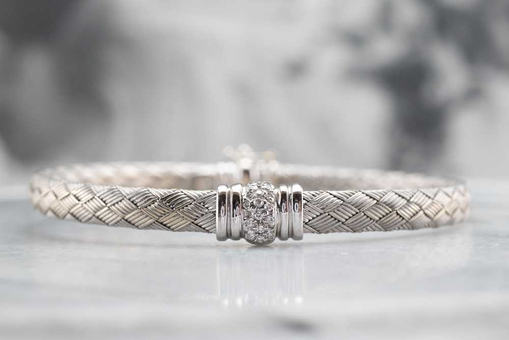 Vintage White Gold and Diamond Bangle Bracelet - image 3