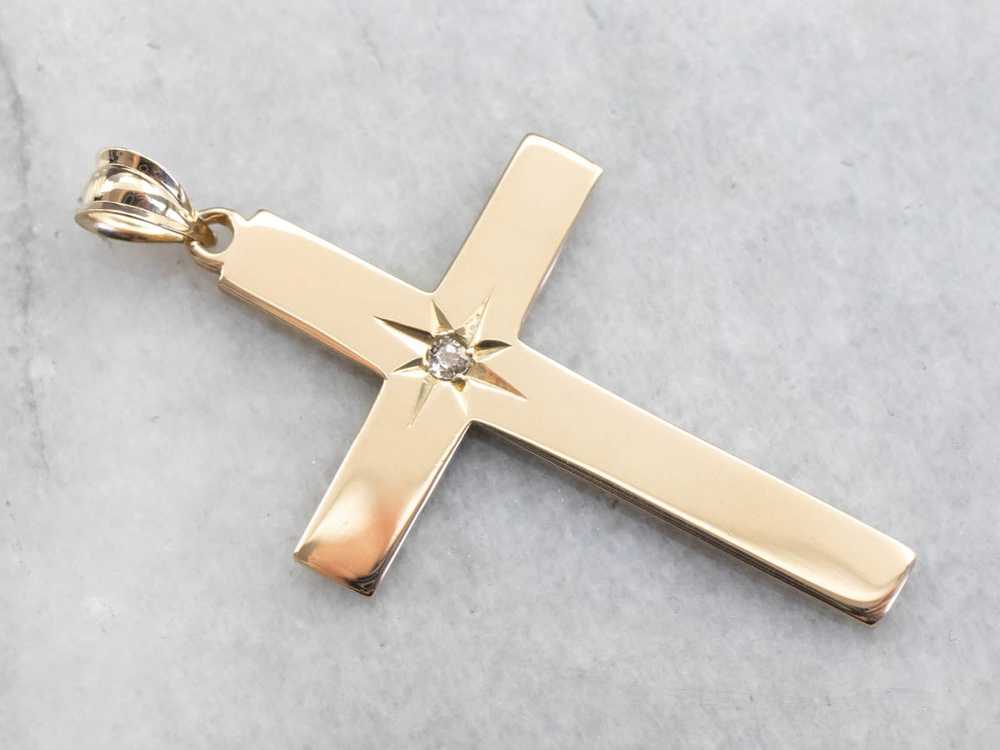 Diamond Large Gold Cross Pendant - image 1