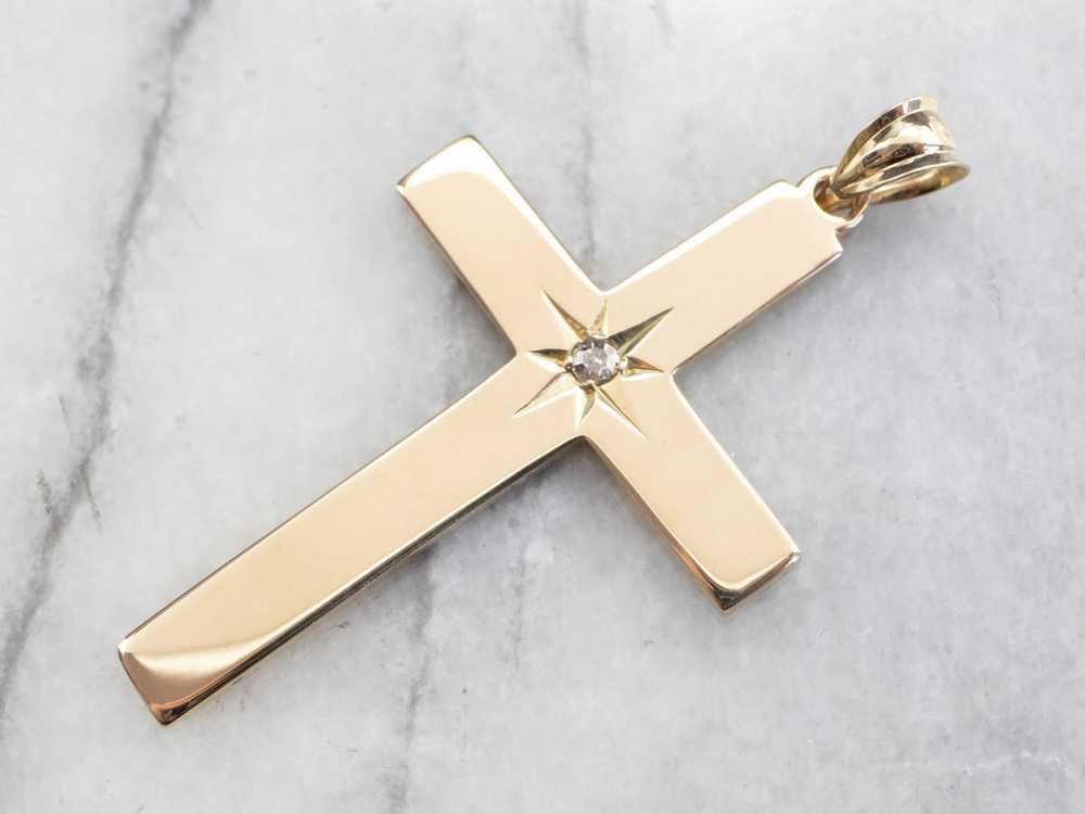 Diamond Large Gold Cross Pendant - image 2