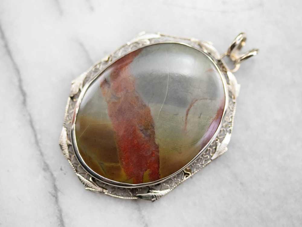 Earthy Jasper White Gold Filigree Pendant - image 2