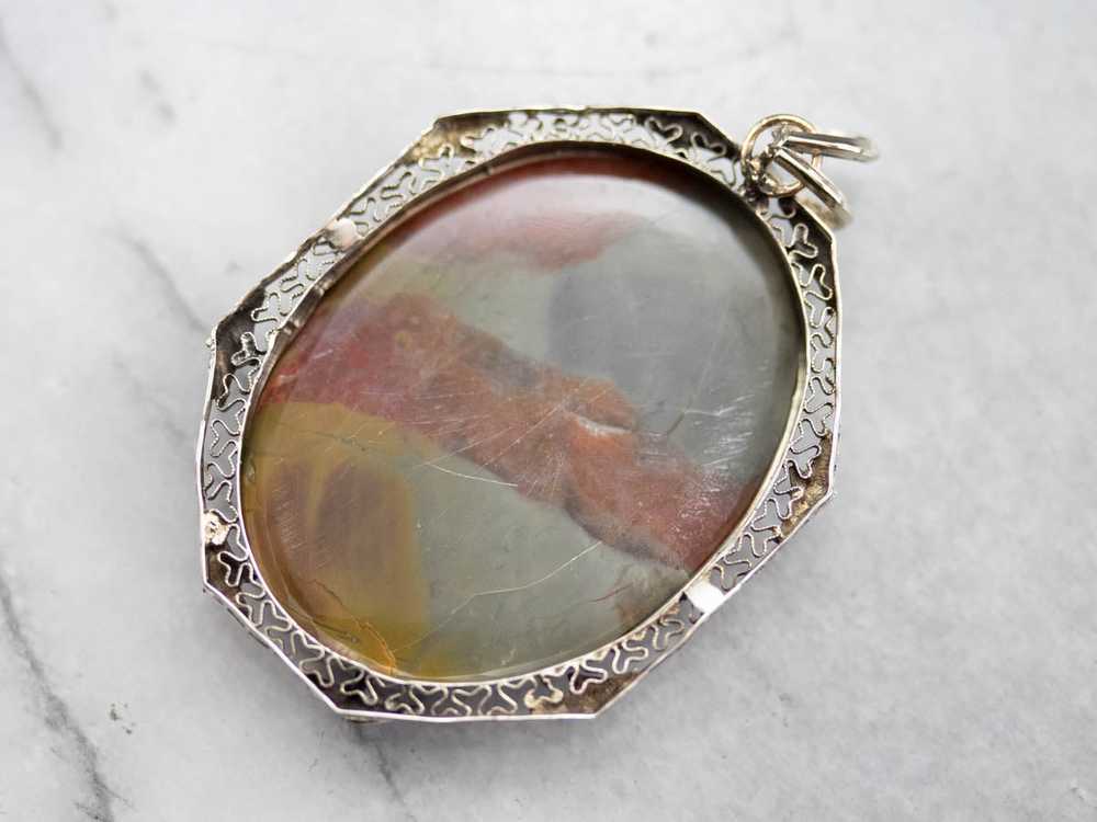 Earthy Jasper White Gold Filigree Pendant - image 3