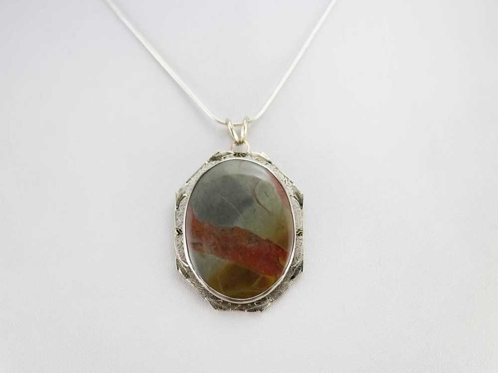 Earthy Jasper White Gold Filigree Pendant - image 6