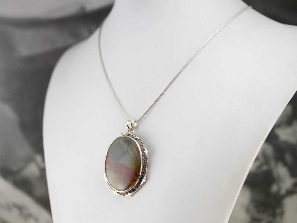 Earthy Jasper White Gold Filigree Pendant - image 8