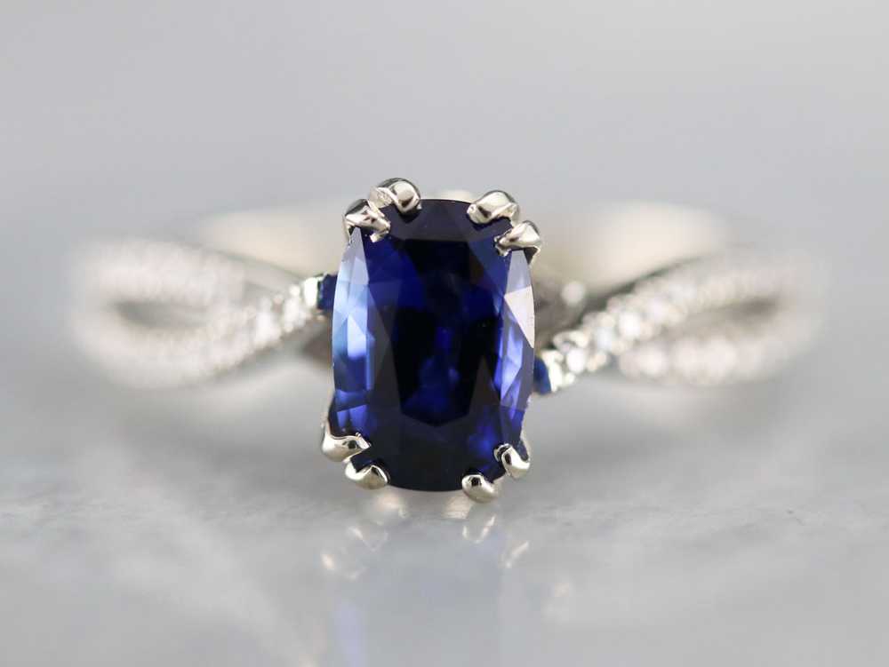 Sapphire Twisting Diamond Engagement Ring - image 1