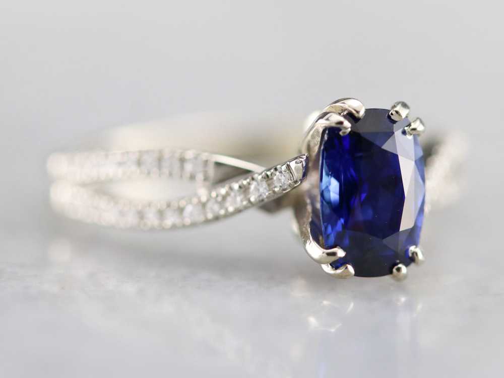 Sapphire Twisting Diamond Engagement Ring - image 2