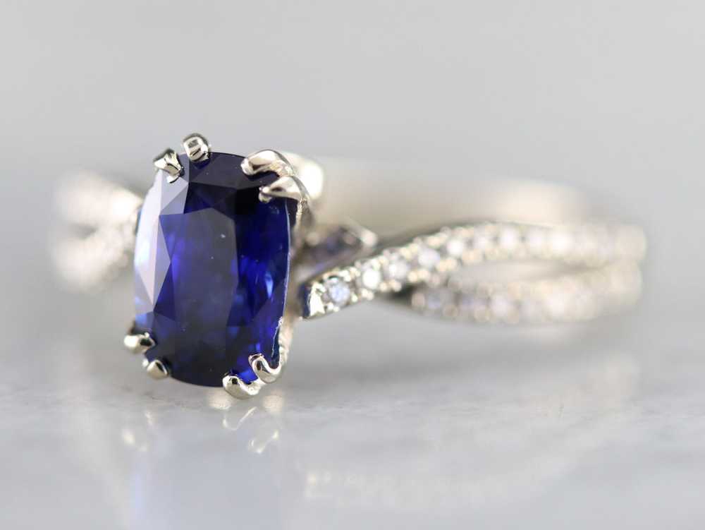 Sapphire Twisting Diamond Engagement Ring - image 3