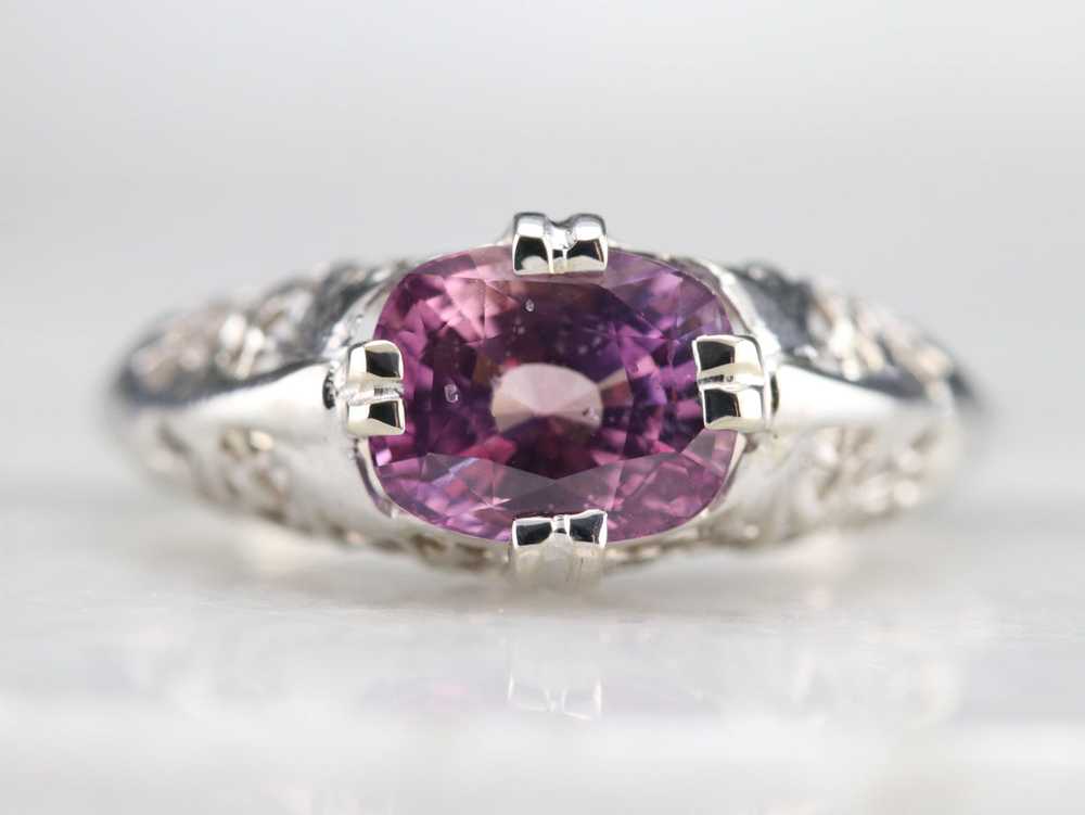 Art Deco Pink Ceylon Sapphire Solitaire Ring - image 2