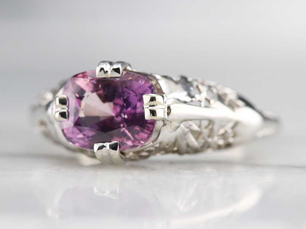 Art Deco Pink Ceylon Sapphire Solitaire Ring - image 3