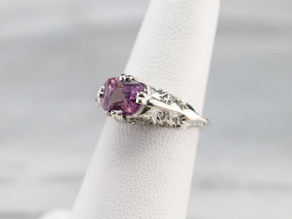 Art Deco Pink Ceylon Sapphire Solitaire Ring - image 6