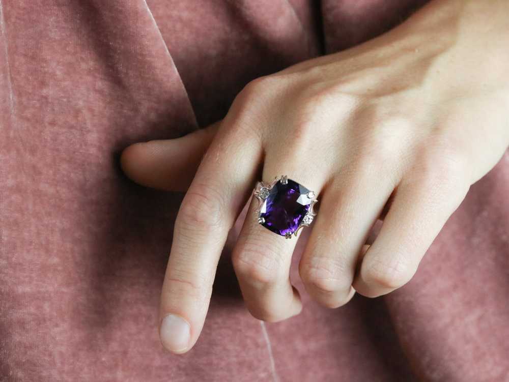 Amethyst and Diamond Cocktail Ring - image 10