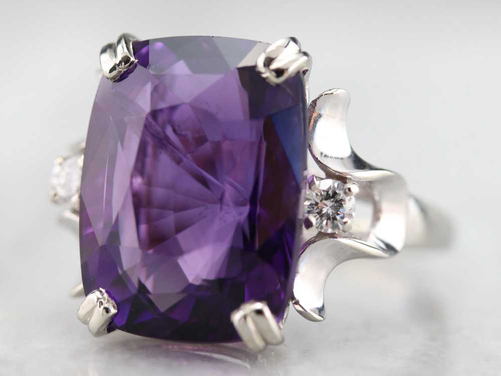 Amethyst and Diamond Cocktail Ring - image 1