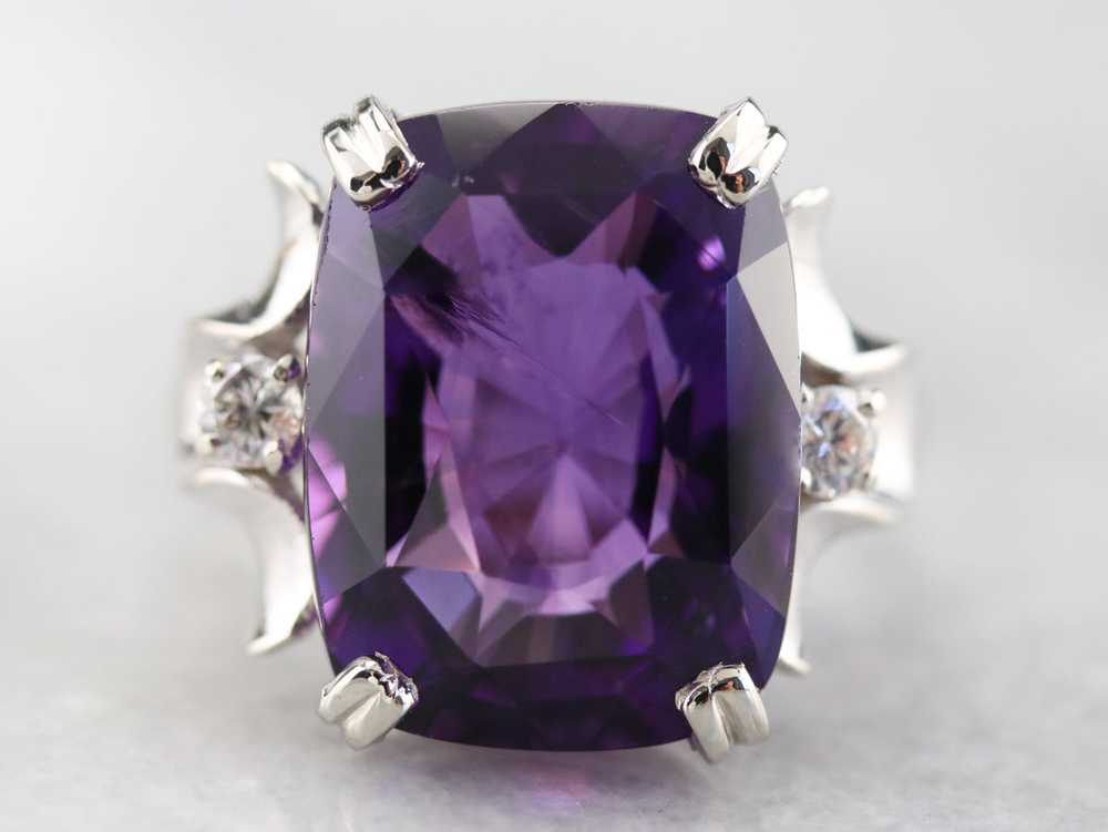 Amethyst and Diamond Cocktail Ring - image 2