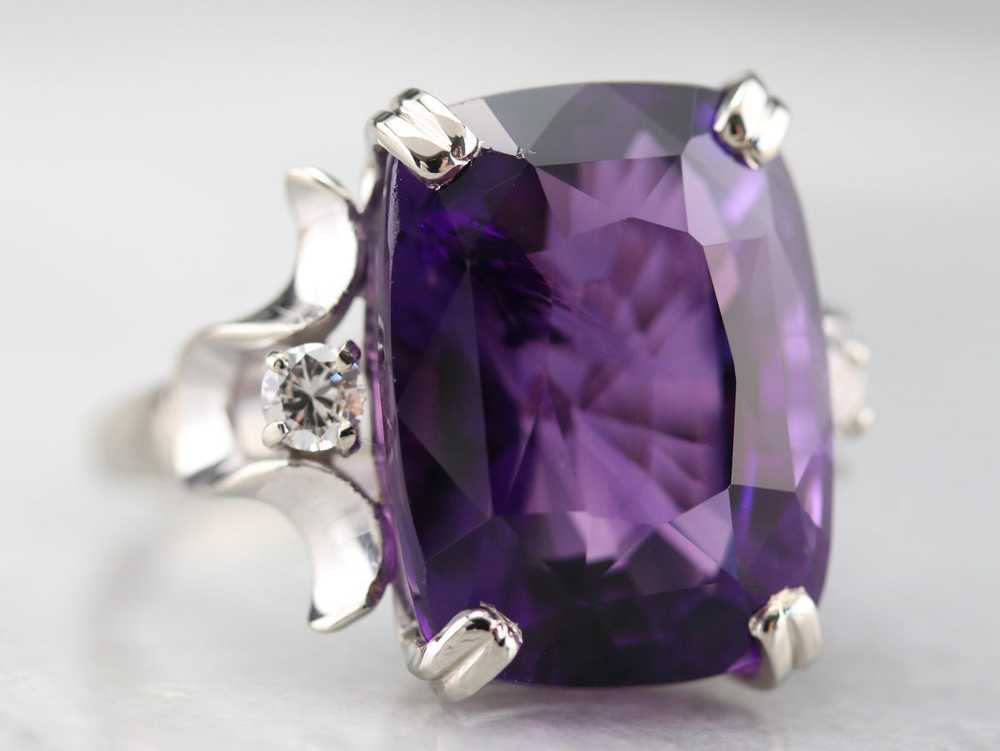 Amethyst and Diamond Cocktail Ring - image 3