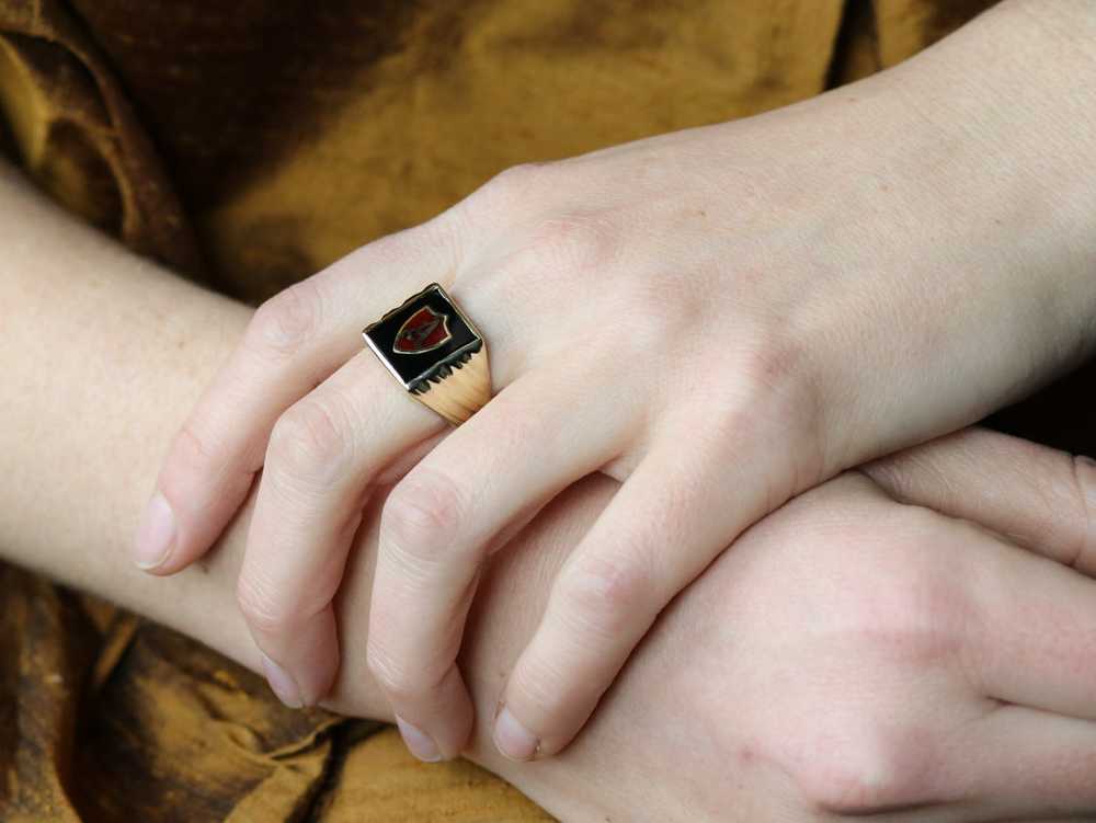 Vintage Onyx and Enamel "A" Initial Ring - image 10