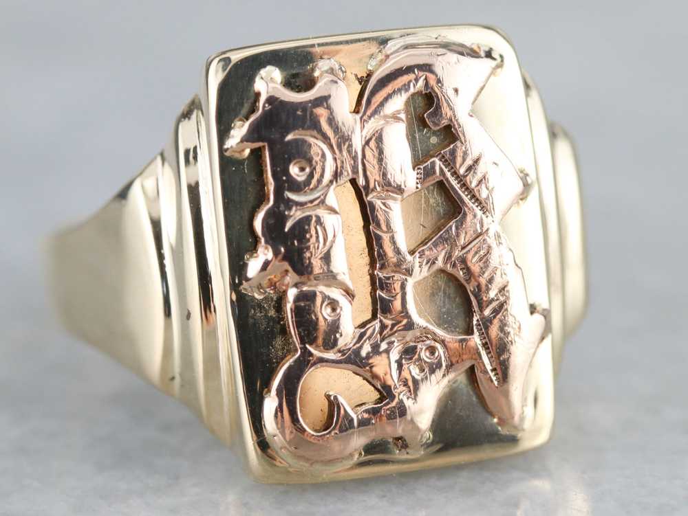 Mixed Metal Monogrammed "R" Signet Ring - image 1