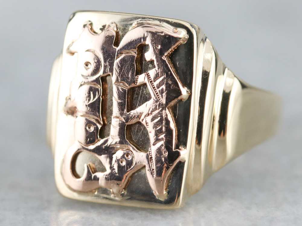 Mixed Metal Monogrammed "R" Signet Ring - image 2