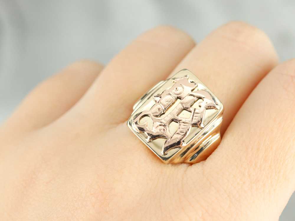 Mixed Metal Monogrammed "R" Signet Ring - image 5