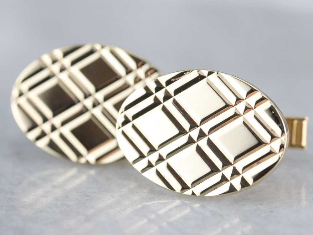 Vintage Cross Hatched Gold Cufflinks - image 2