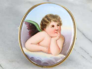 Antique Painted Porcelain Brooch - image 1